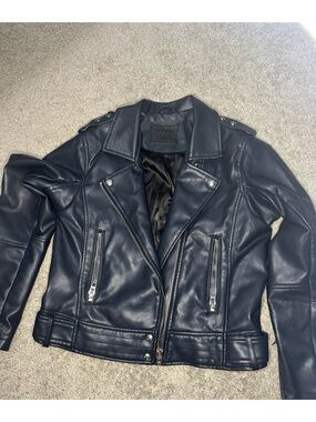 Blank NYC Navy Faux Leather Moto Jacket